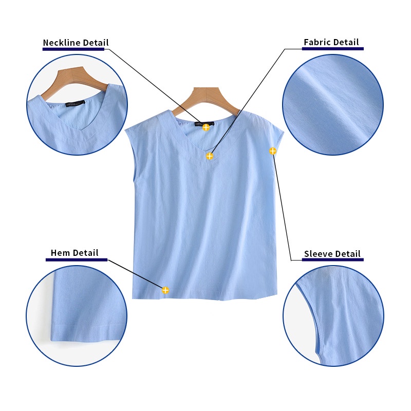 Áo nữ ZANZEA tay ngắn cổ V màu trơn đơn giản thời trang