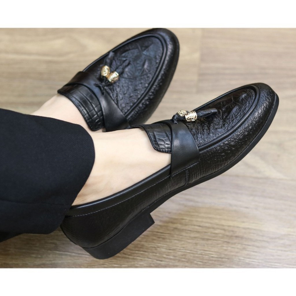 [FREE SHIP] Giày Lười Nam Hàn Quốc , dập vân cá sấu có chuông_Đế Khâu Cao 3cm | BigBuy360 - bigbuy360.vn