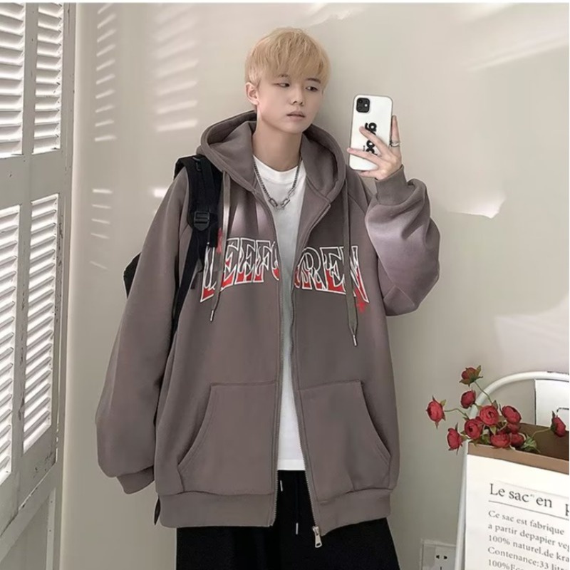 Áo hoodie Dáng Rộng In Chữ Phong Cách retro Mỹ Cho Nam