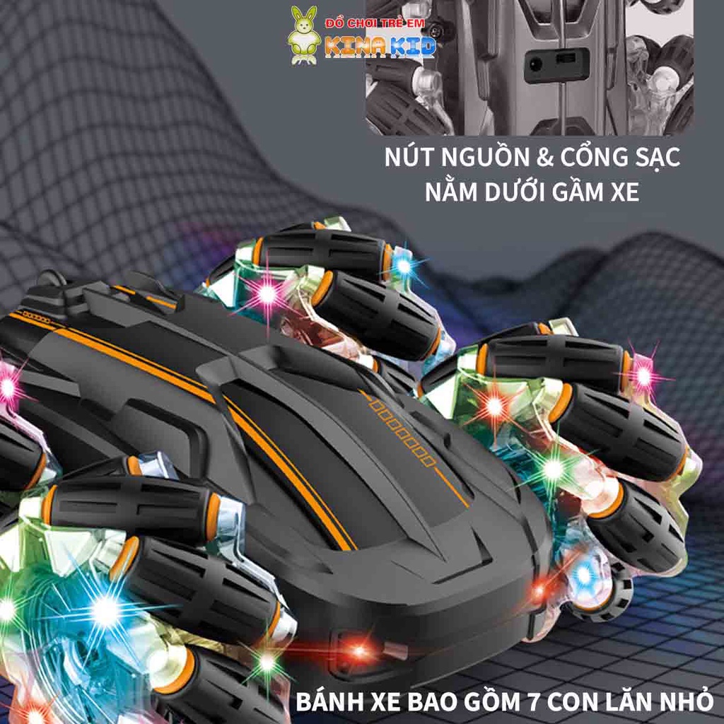 Xe Điều Khiển Địa Hình 2 Mặt Nhào Lộn Xoay 360 Độ Stunt Light, 4 Bánh Xe Phát Sáng Siêu Hấp Dẫn Cho Bé