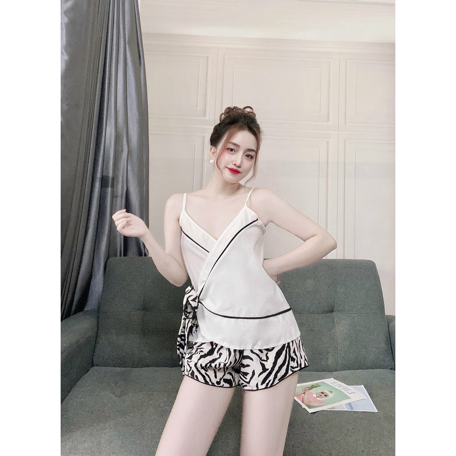 Đồ Bộ Nữ Đồ Mặc Nhà NGUYEN, Đồ Lụa Mặc Nhà, Bộ 2 Dây Cột Nơ Eo Họa Tiết Chất Lụa Latin Cao cấp, Mềm Mịn Thoáng Mát. | BigBuy360 - bigbuy360.vn