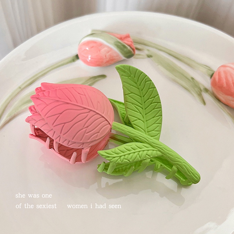 Kẹp Tóc Hình Hoa Tulip Màu Hồng Bằng Hợp Kim Thời Trang Cho Nữ