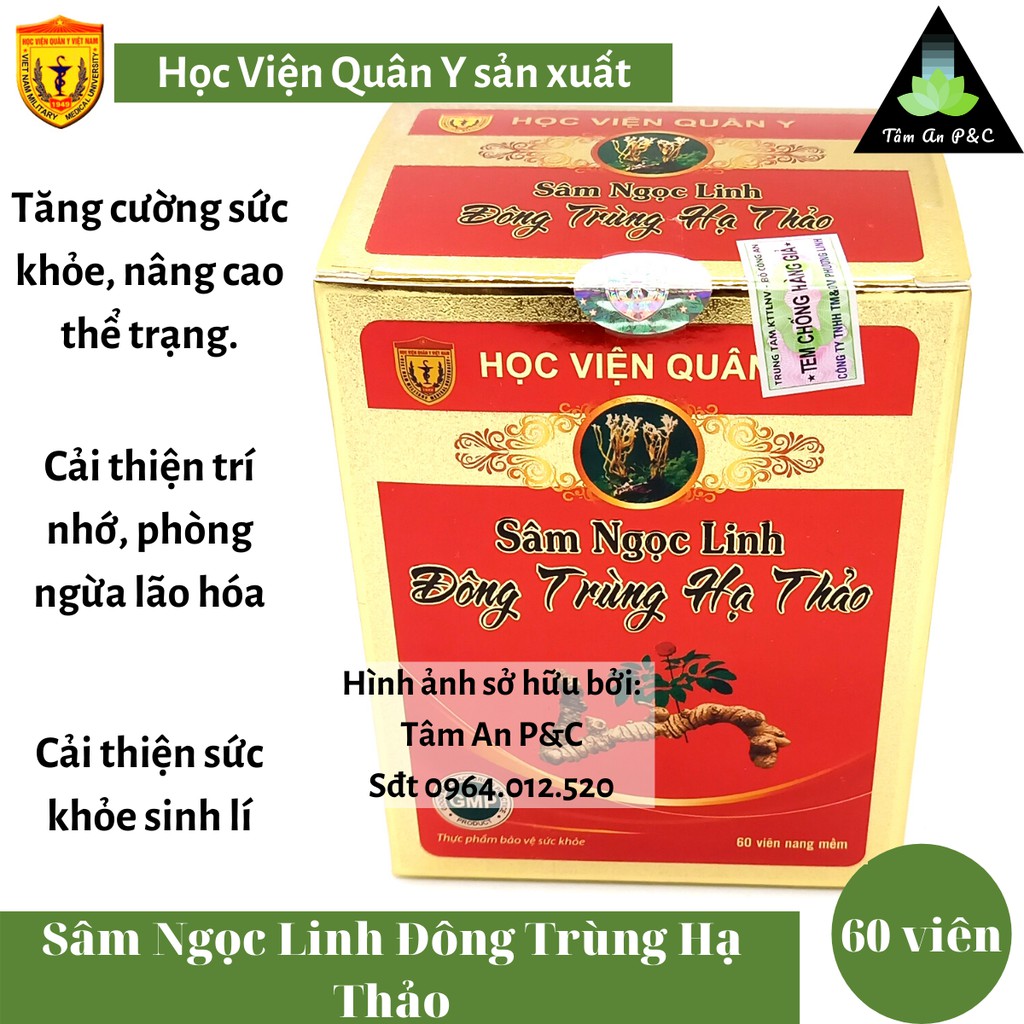 Sâm Ngọc Linh Đông Trùng Hạ Thảo Học Viện Quân Y (hộp 60 viên) Giúp tăng cường sức khỏe- CHÍNH HÃNG HVQY