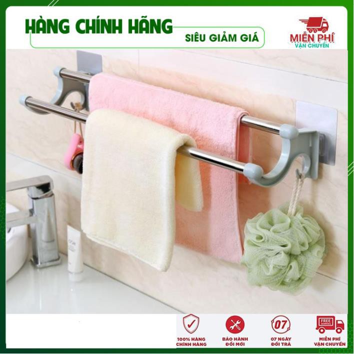 Giá Treo Khăn Nhà Tắm Loại Dài Inox 2 Tầng Dán Tường Không Cần Khoan Vít, Giá Để Khăn Phơi Khăn Mặt