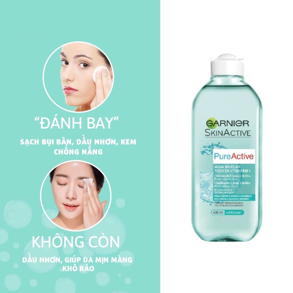 Nước Tẩy Trang Micellar Ganier Hồng/ Vàng/ Xanh Skinactive Cleansing Water ( 400ML)