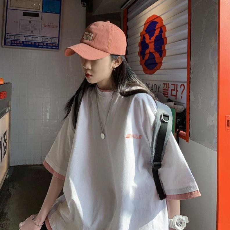 Áo phông nữ đẹp mùa hè dáng rộng viền tay cổ ulzzang style chữ Smile có size màu đen trắng (ảnh thật)