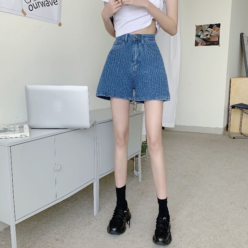 SUXI Quần short denim lưng cao dáng rộng phong cách hàn quốc dành cho nữ