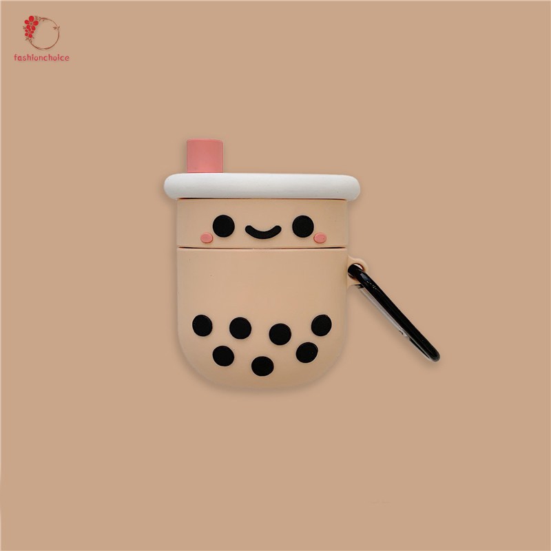 Bluetooth Headset Case Cute Cartoon Boba Tea with Keychain Silicone Dust-Proof Case For Airpods 1/2