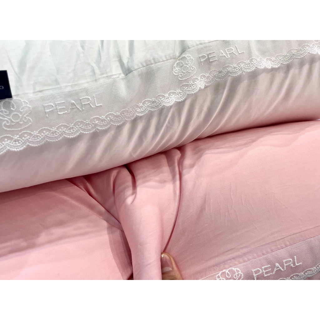 Gối nằm, ruột gối đầu lụa phối ren gắn nơ 100s cao cấp, ruột gối bông tơ tằm êm mát , 2 lớp vỏ kích thước 48x74cm