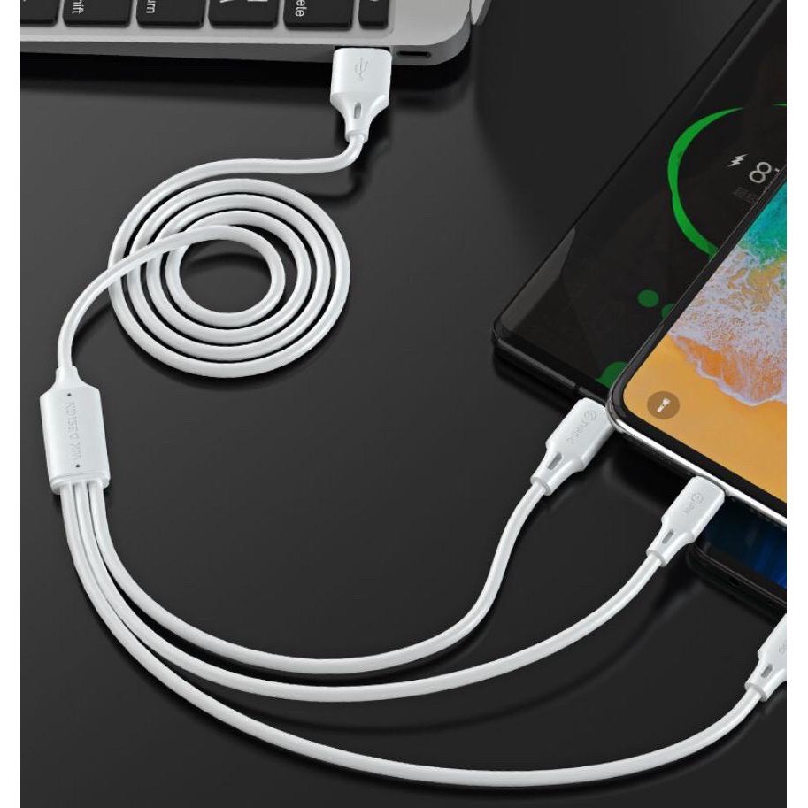 Cáp sạc 3 đầu WK WDC-103 3A USB micro type C Cho tablet táo Pin Dự Phòng Tai nghe Bluetooth Tai nghe ko dây táo I12