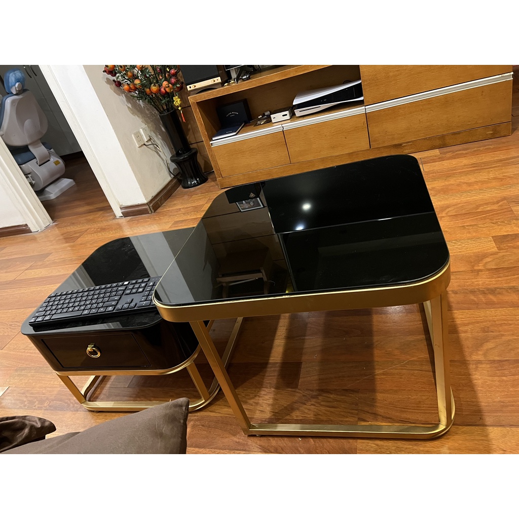 BÀN TRÀ SOFA ĐÔI VUÔNG 2 MẶT KÍNH(Kt 60*50)
