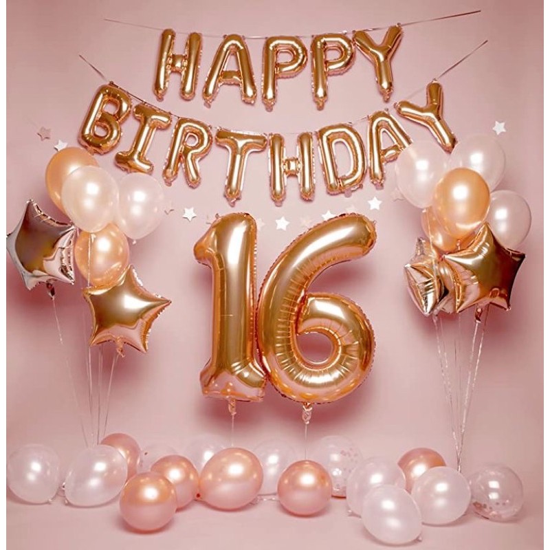 Set bóng bay trang trí sinh nhật Milk shop EQ99  Đủ phụ kiện Chọn mẫu màu rose gold