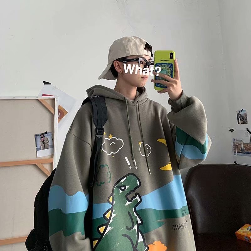 Áo hoodie dáng rộng in họa tiết khủng long hoạt hình cao cấp thời trang dành cho cả nam và nữ | BigBuy360 - bigbuy360.vn