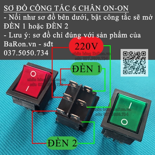 Công tắc KCD4 có đèn báo loại 6 chân max 3000W 16A-250V