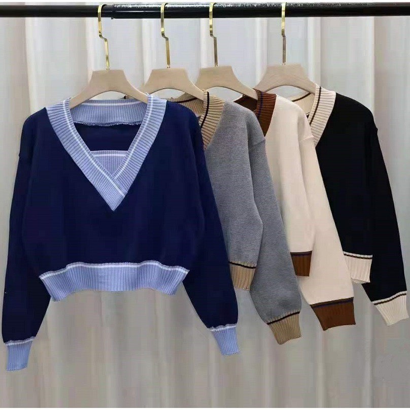 [CROPTOP] Áo Len Nữ Cổ V Dáng Ngắn Phong Cách Hàn Quốc | BigBuy360 - bigbuy360.vn