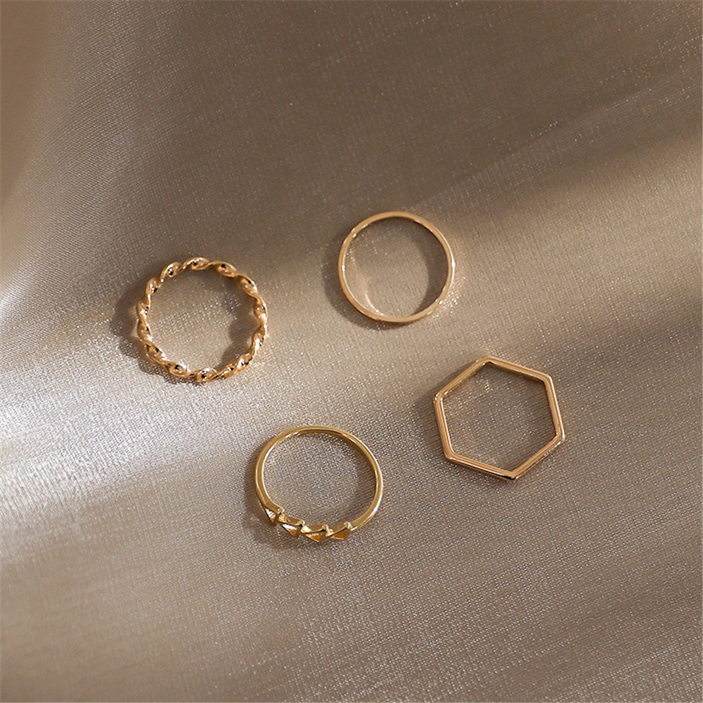 Bộ 4 chiếc nhẫn hình hoạc đa giác thời trang giản dị