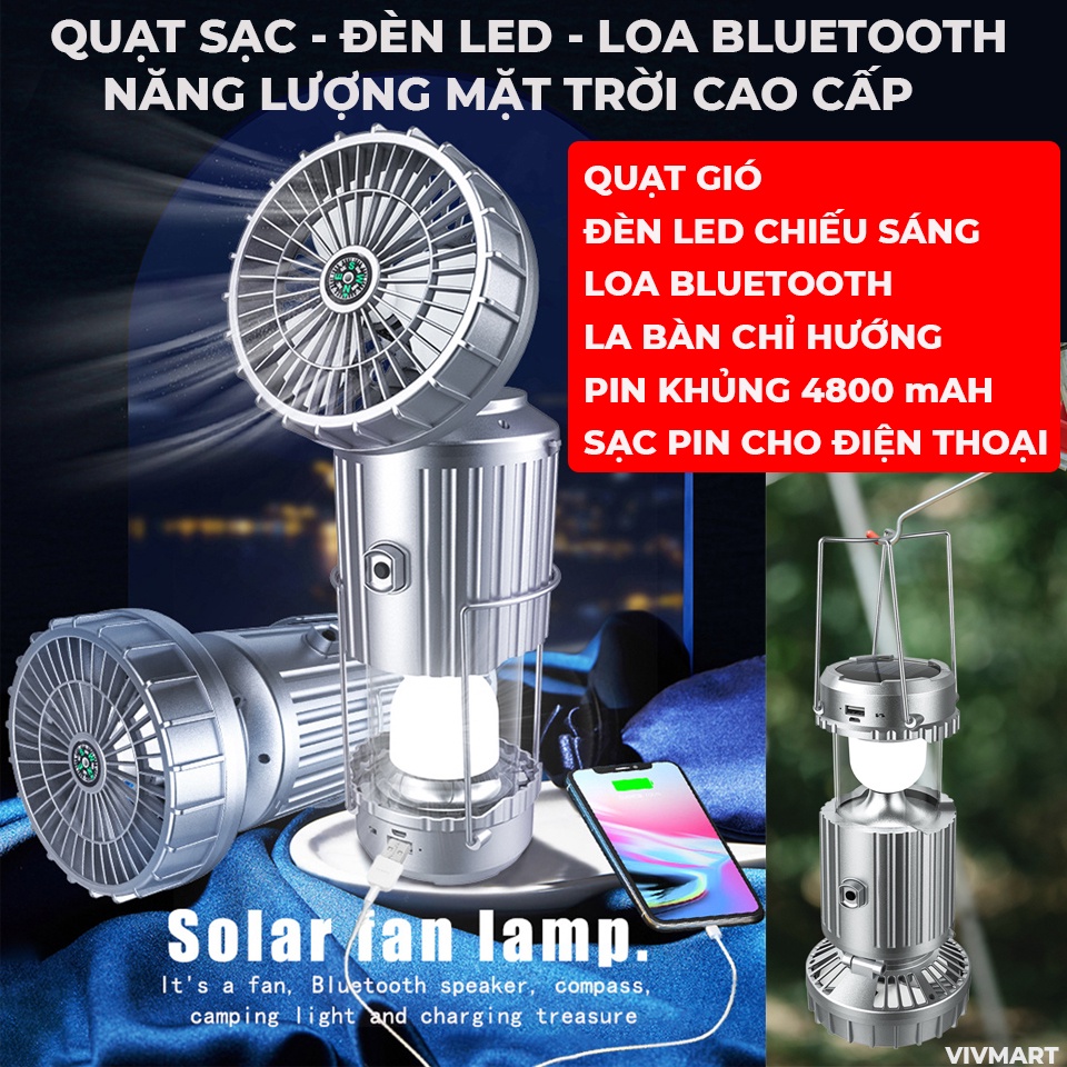 QUẠT GIÓ - ĐÈN LED - LOA BLUETOOTH NĂNG LƯỢNG MẶT TRỜI CAO CẤP