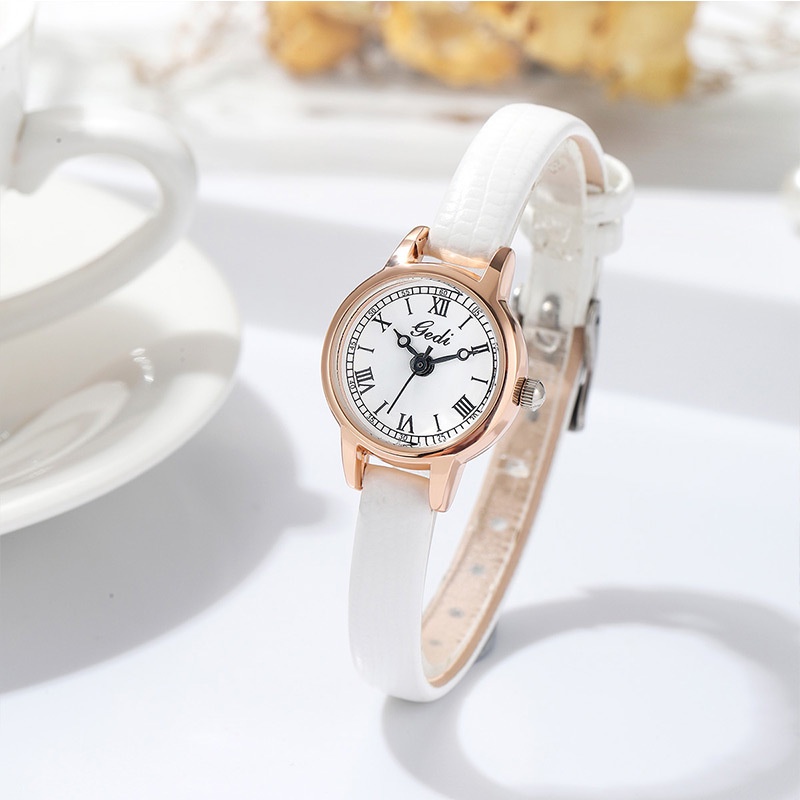 Đồng hồ nữ dây da cao cấp phong cách Hàn Quốc mặt tròn đẹp giá rẻ có chống nước Gems Acc