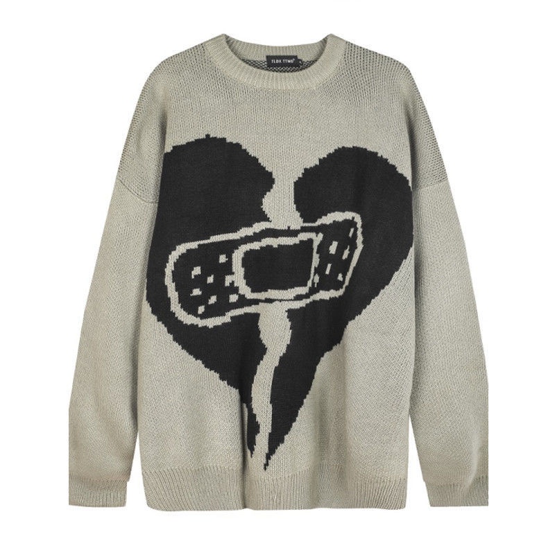 Áo sweater tay dài dáng rộng in hình trái tim phong cách đường phố kiểu Mỹ cá tính