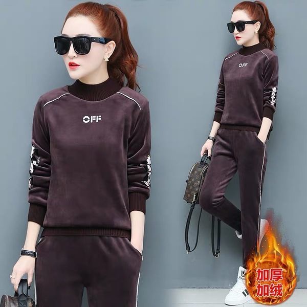 Set Đồ Thể Thao Hai Mặt Lót Nhung Dày Dặn Thời Trang Thu Đông Cho Nữ plus