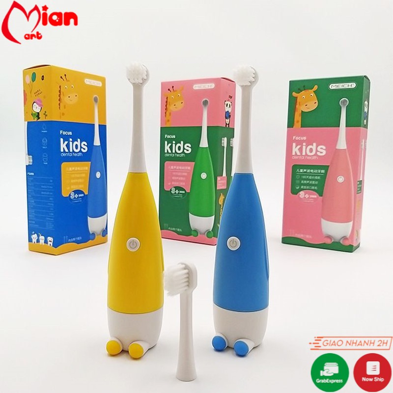 Bàn chải điện trẻ em lông mềm chống nước kèm pin và 2 đầu bàn chải - MIAN MART