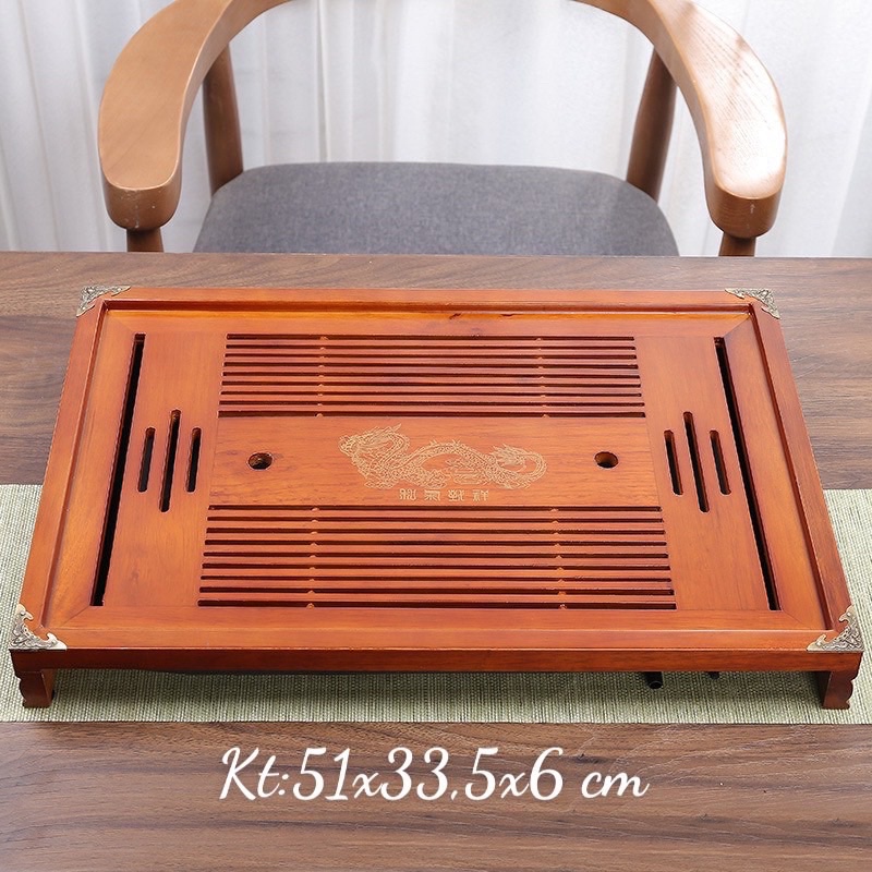 HÀNG CÓ SẴN Khay Để Ấm Chén Bằng Gỗ Cao Cấp, Khay Trà Nẹp Đồng 4 Góc Kích Thước 43x27x5.5cm GỐM SỨ CAO CẤP