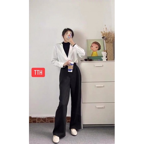 Áo sơ mi dài tay cổ V khoét sâu phong cách thịnh hành