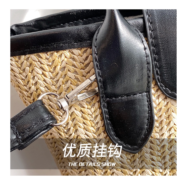 Túi xách JASMIN NOIR đan rơm dáng vuông cỡ lớn kiểu retro sang trọng cho nữ