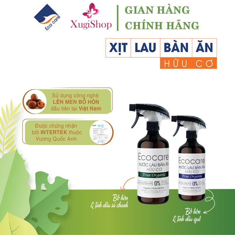 Nước lau bàn ăn hữu cơ Bồ hòn [FREE SHIP] tinh dầu tự nhiên Quế - Sả Chanh Ecocare 4000ml, tẩy rửa bàn ăn, bếp