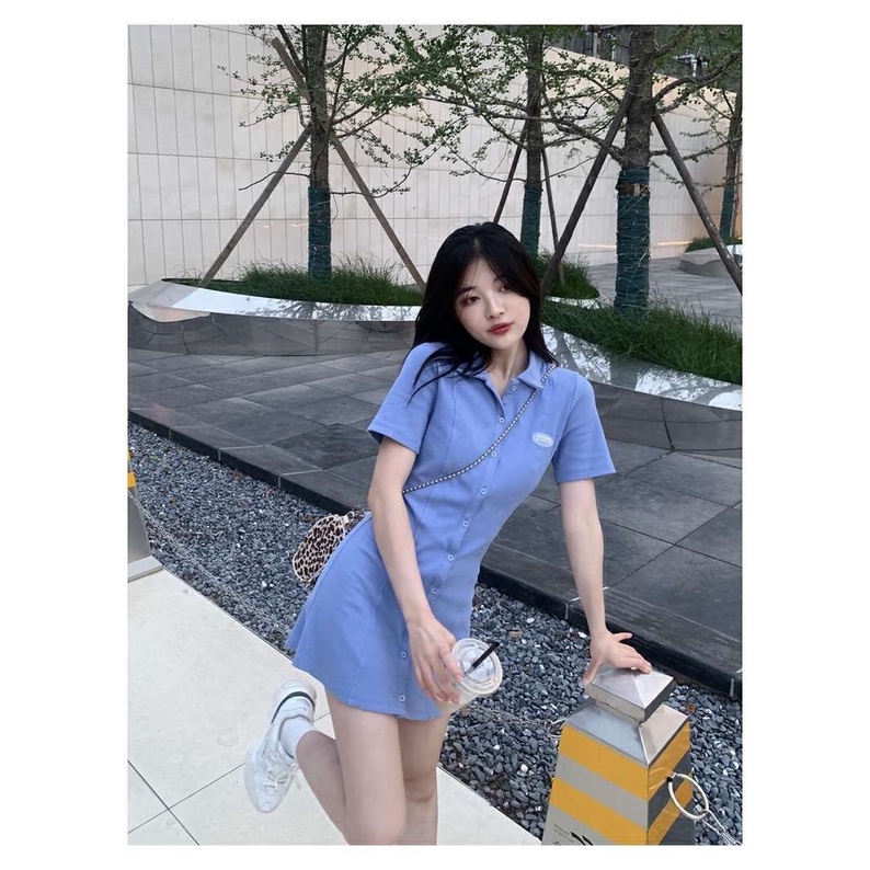 Korean style chic summer small white dress women Korean style waist reduction polo pure desire for short skirt summer