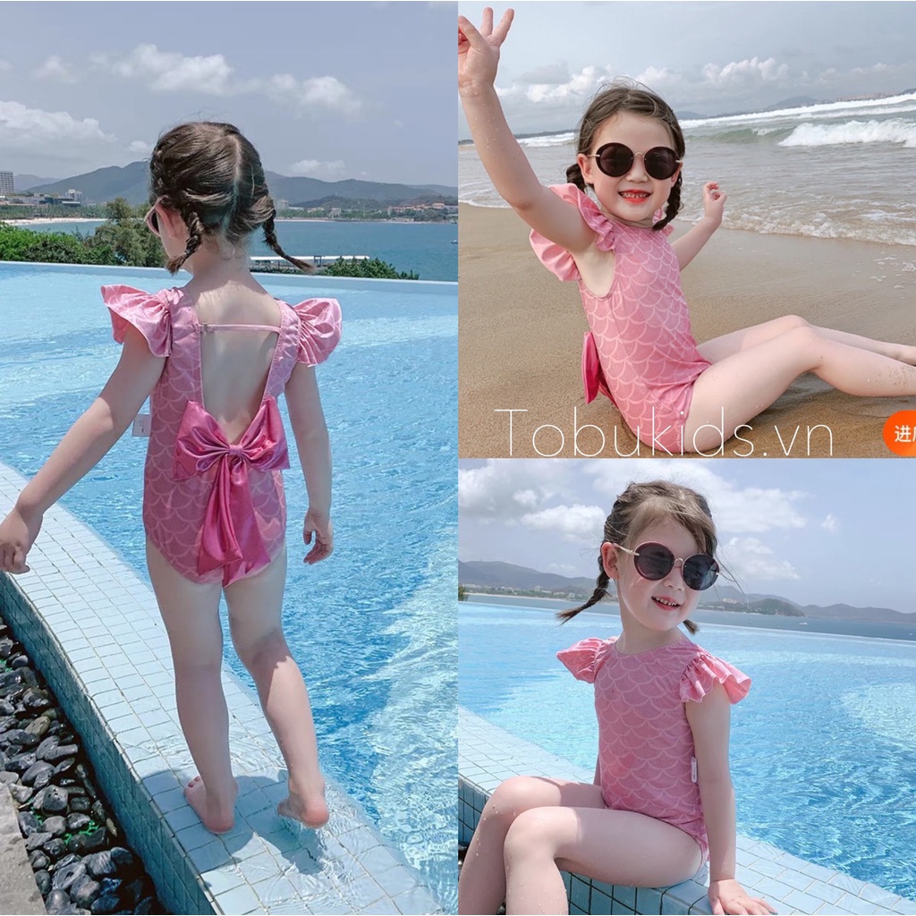 BIKINI Cho Bé Gái Nơ Lưng Tay Bồng Cánh Tiên Siêu Xinh (Kèm Video + ảnh shop chụp)