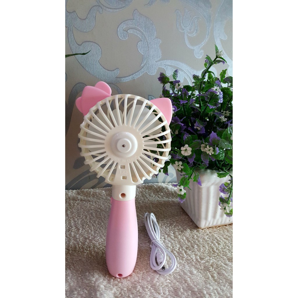 Quạt Sạc Mini Cầm Tay Hình Mèo Mèo kitty Có đèn, Quạt Tích Điện Mini Fan