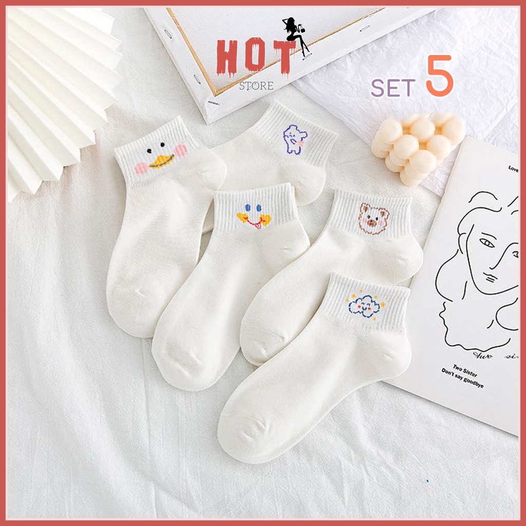 Tất cổ ngắn phong cách Hàn Quốc, set tất vớ nữ 5 đôi khác nhau dễ phối đồ - Hot Shop
