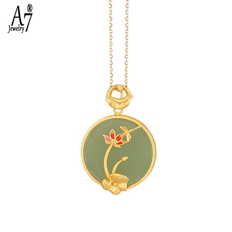 Vòng cổ Mạ Bạc 925 18K Mặt Chuồn Chuồn Và Hoa Sen Cổ Điển Cho Nữ