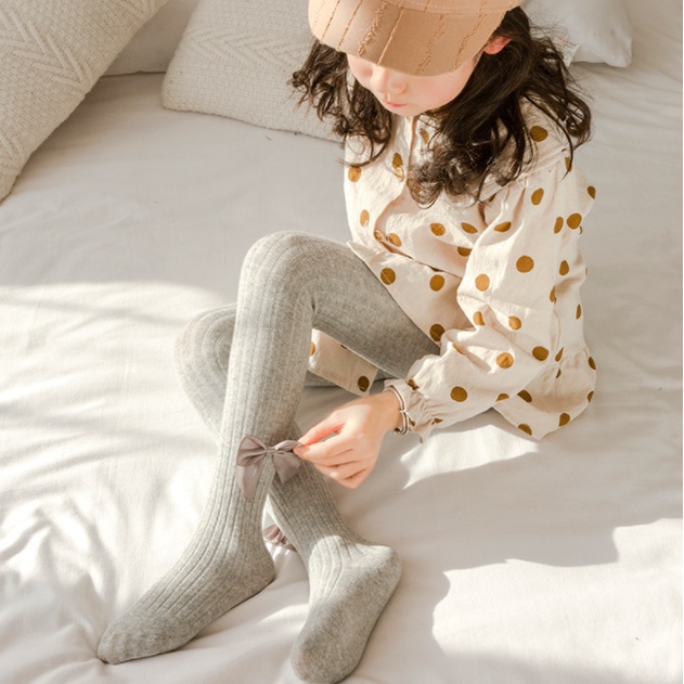 Quần Tất Cotton Mỏng Đính Nơ Cho Bé Gái 0-12 Tuổi
