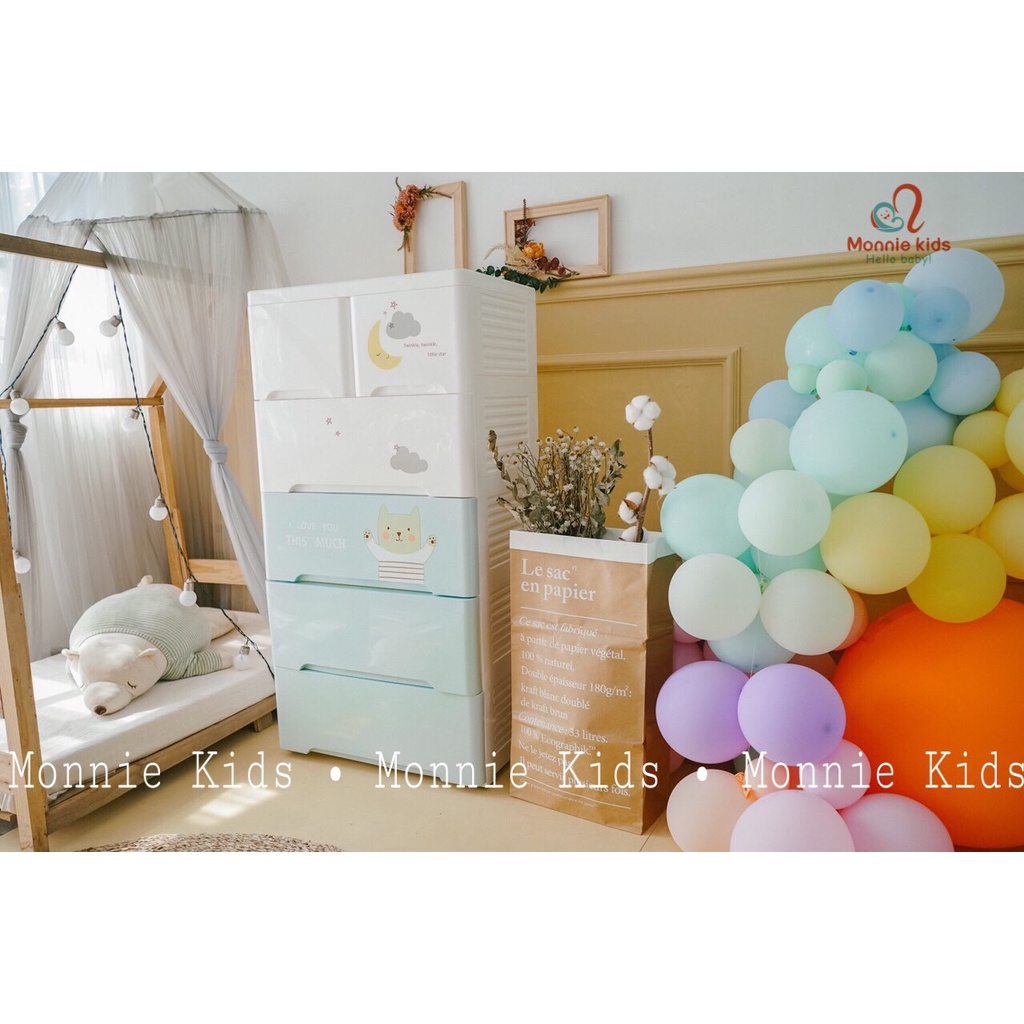 Tủ nhựa đa năng 4 tầng 112x60x45cm, tủ quần áo nhựa dễ thương cho bé - Monnie Kids