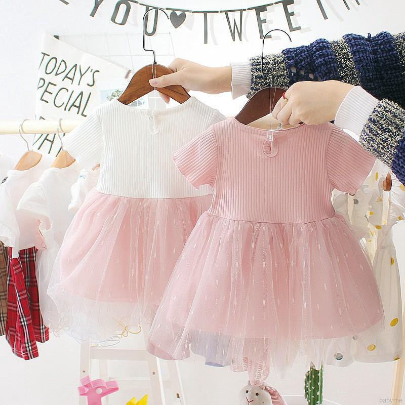Đầm công chúa bằng chất liệu cotton phối lưới phong cách thời trang mùa hè xinh xắn dành cho bé gái