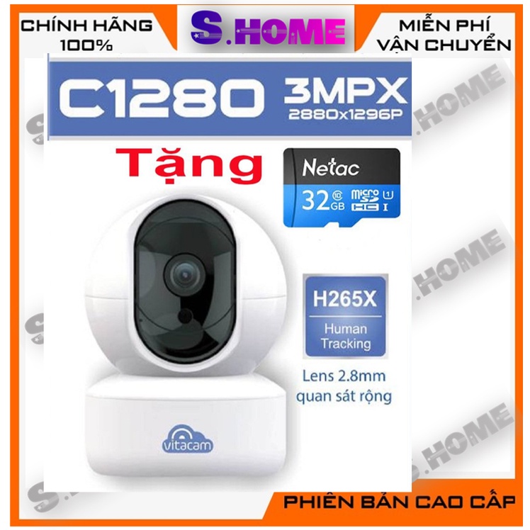 Camera Wifi Đàm thoại IP Vitacam C1280Pro  3.0Mpx Full 1296P -góc quan sát siêu rộng. Công nghệ AI, xoay 360 độ | BigBuy360 - bigbuy360.vn