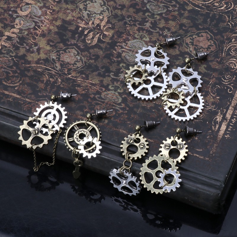 Bông Tai Hình Bánh Răng Dài 10m Phong Cách Steampunk Cho Nữ