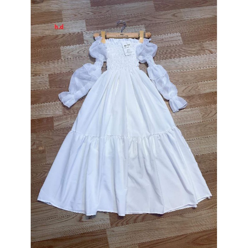 [QUÀ TẶNG 1C KHẨU TRANG]Váy tiểu thư trắng trễ vai 💥Đầm xòe 2 lớp có lót trong💥Đầm tiểu thư Maxi -CH123 | BigBuy360 - bigbuy360.vn