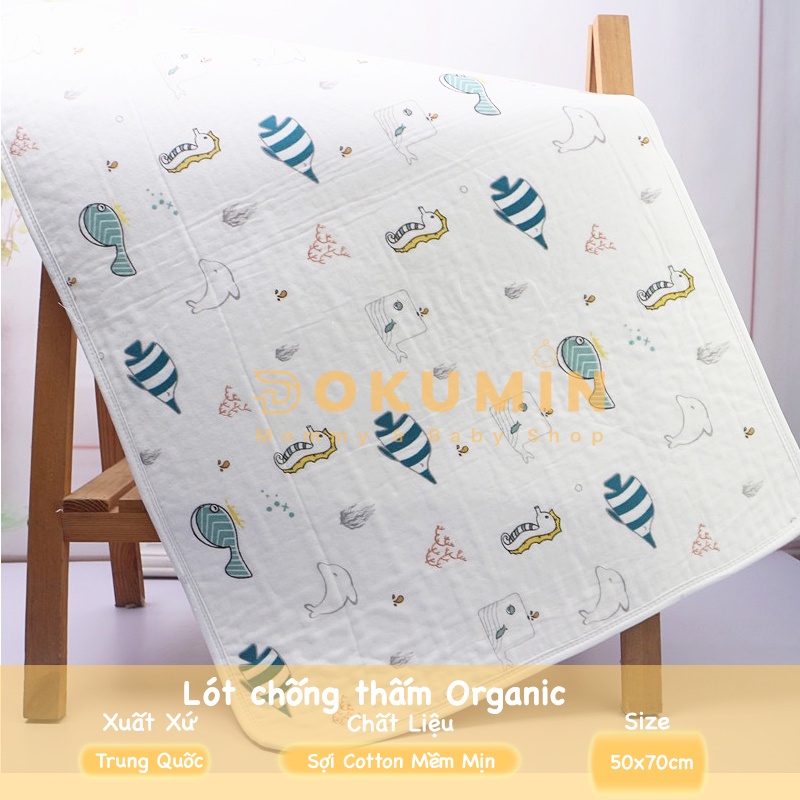 Tấm lót chống thấm trẻ em và cho bé sơ sinh Organic 4 lớp size lớn 50x70cm thay bỉm trải giường cho bé sơ sinh TLO060