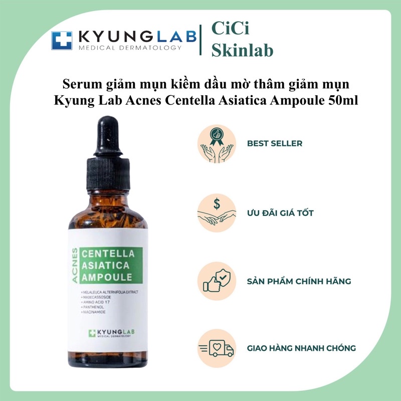 Serum giảm mụn Kyung Lab Acnes Centella Asiatica Ampoule kiềm dầu mờ thâm giảm mụn hiệu quả 50ml