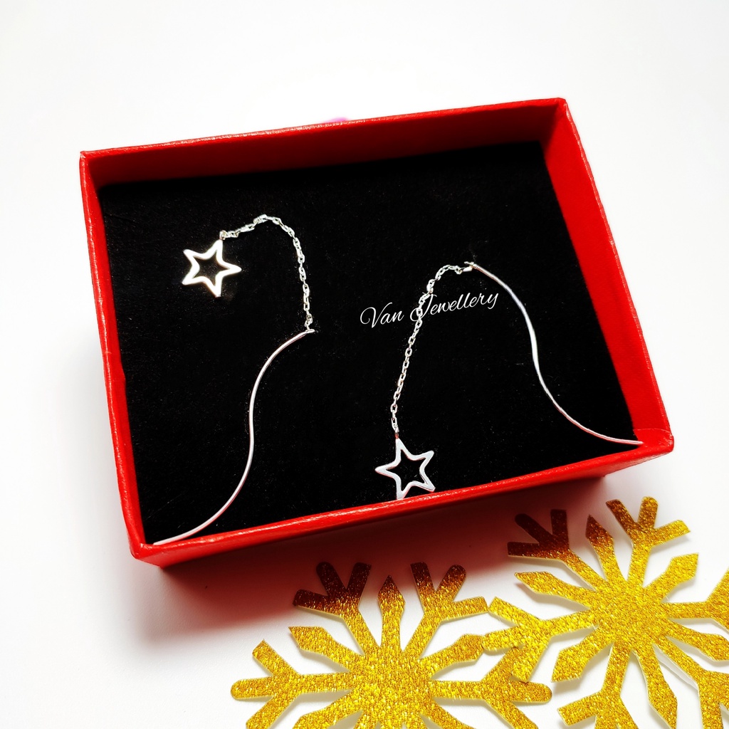 Bông tai bạc ta Bông dáng dài treo Ngôi Sao lung linh