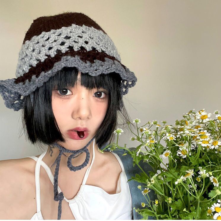Nón Đan Len Tai Bèo Handmade Cột Dây Y2K Phong Cách Hàn Quốc