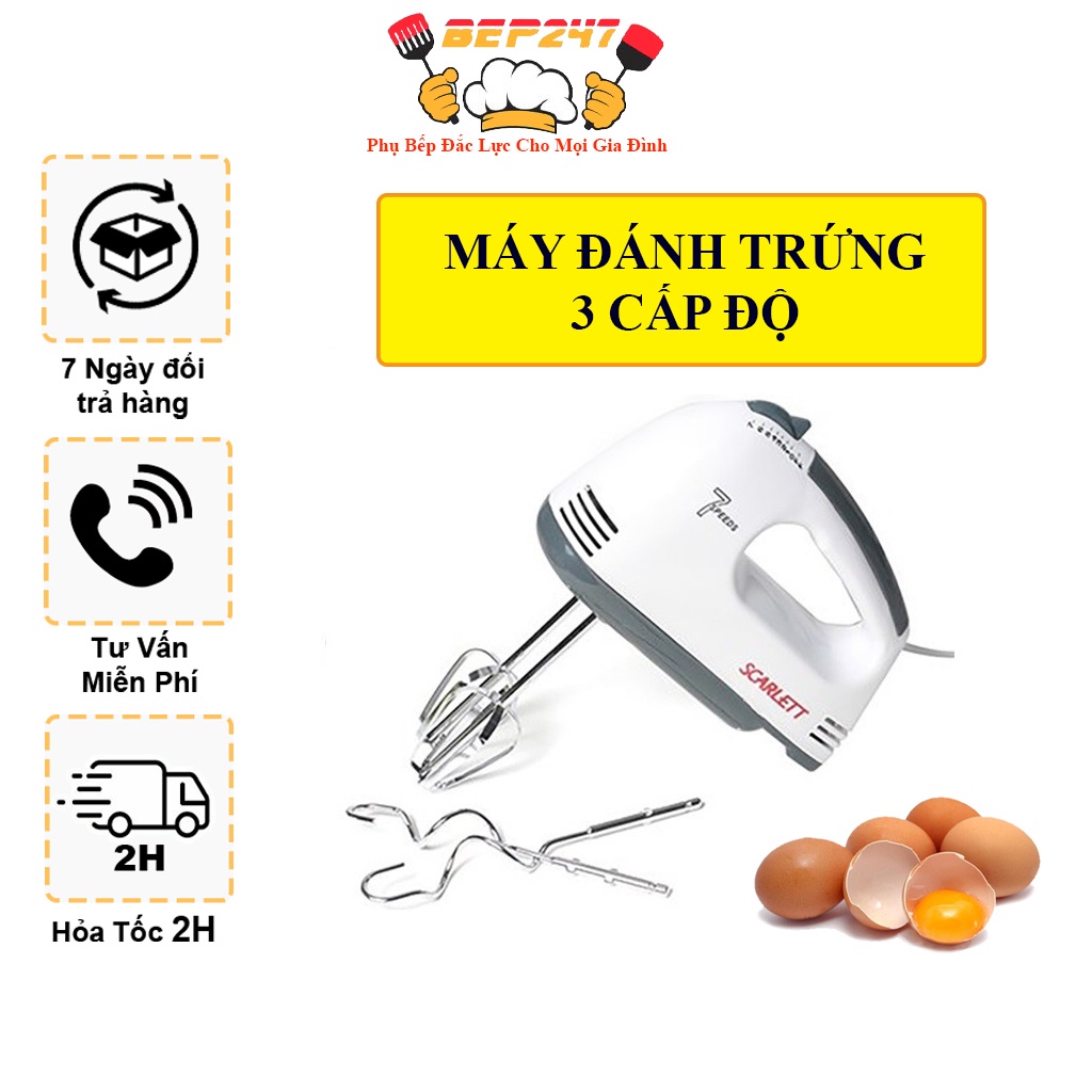 Máy Đánh Trứng Cầm Tay Mini Cao Cấp, Bảo Hành 12 Tháng, Với 7 Tốc Độ Cực Mạnh Kèm 4 Que Trộn Inox