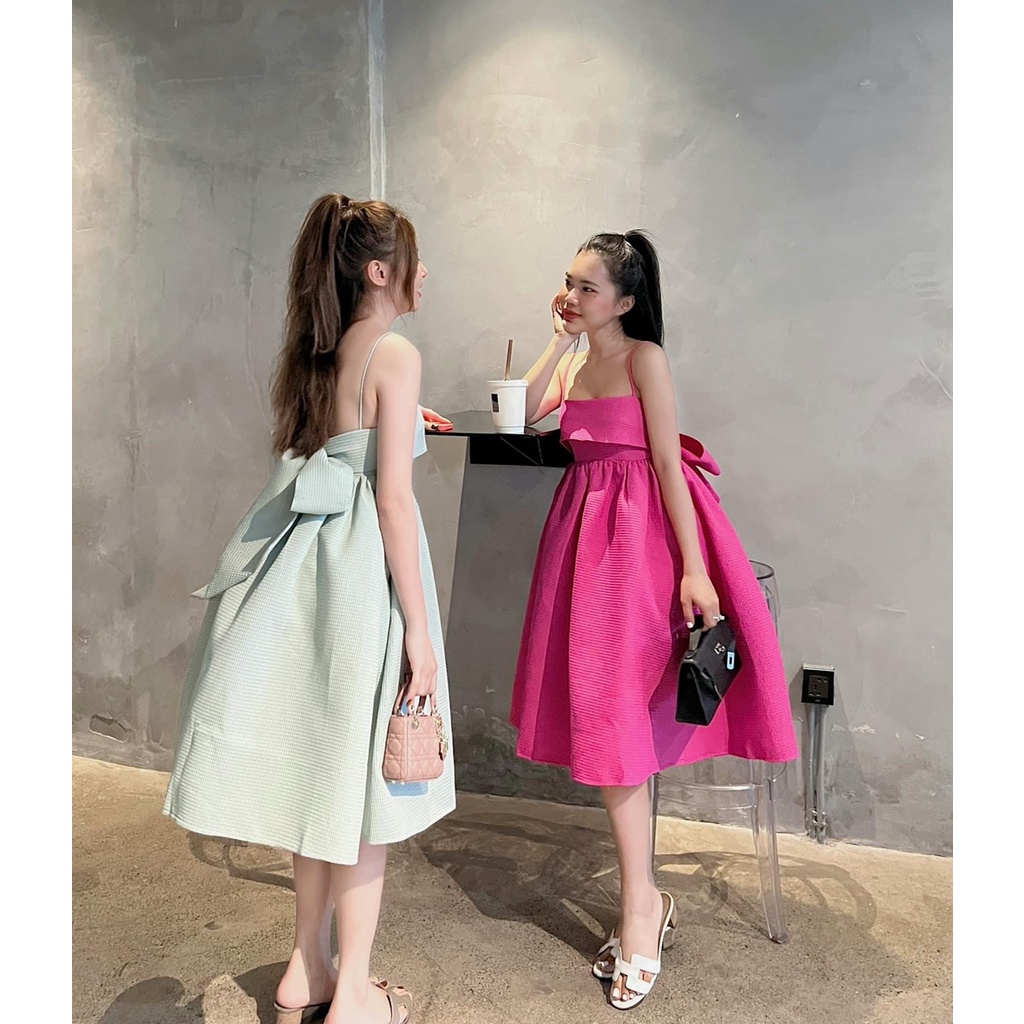 Đầm baby doll 2 dây dáng xòe bồng bềnh phối nơ lưng xinh xắn - Eliaa Dress