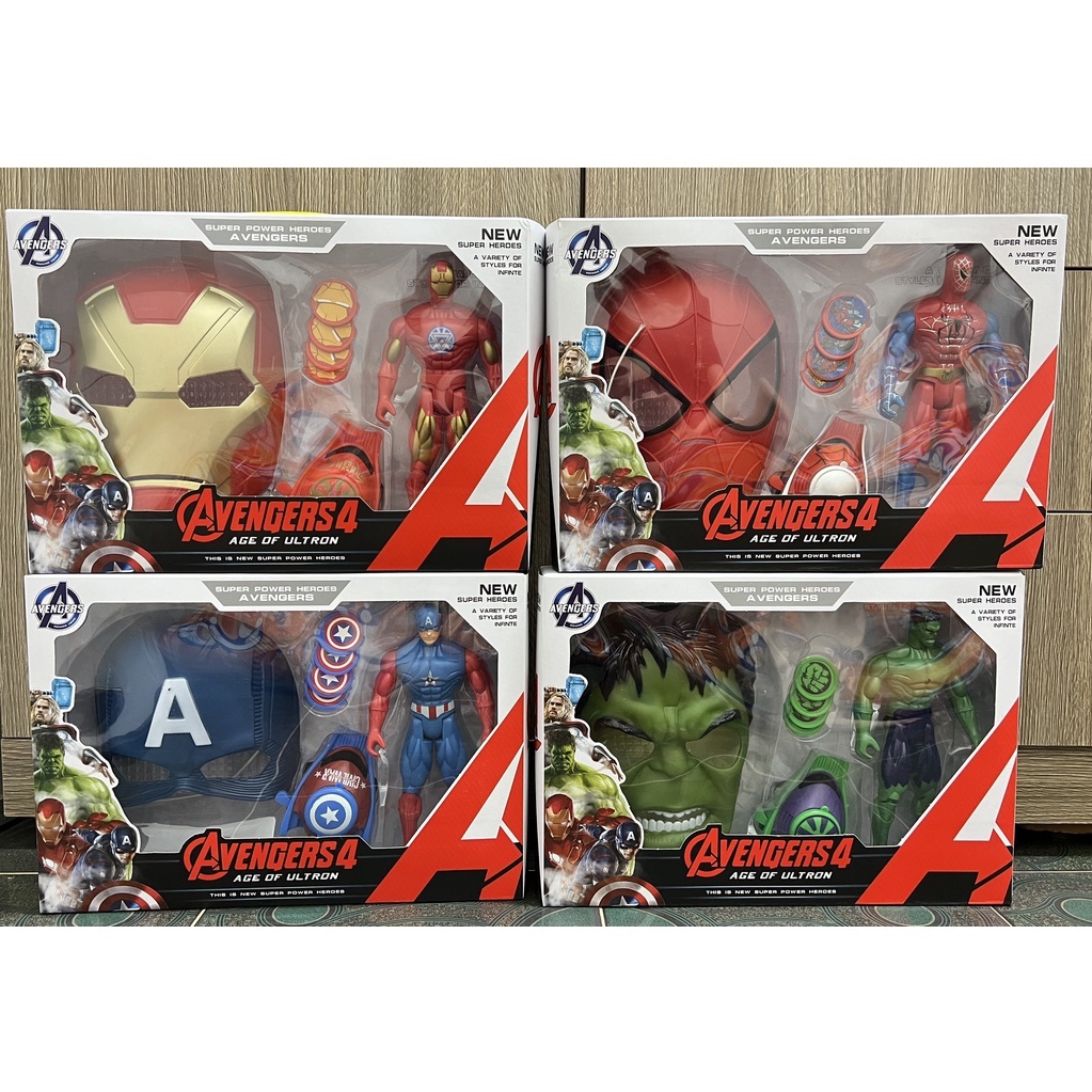 Đồ chơi siêu nhân, mô hình siêu anh hùng Avengers kèm mặt nạ, máy ban thẻ, thế giới đồ chơi 1104