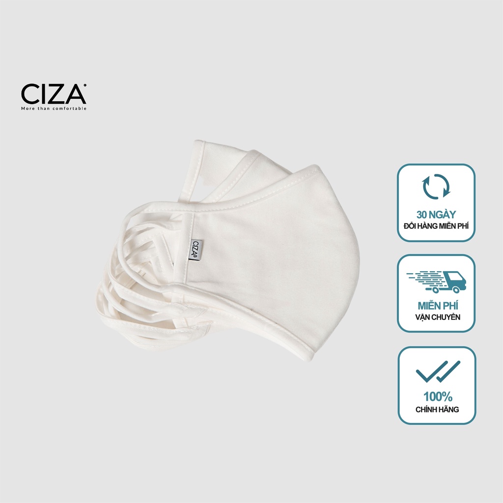 Combo Khẩu Trang Vải Người Lớn CIZA Cotton Màu Trắng 2 Lớp Kháng Khuẩn Chống Bụi tái sử dụng KTKK01