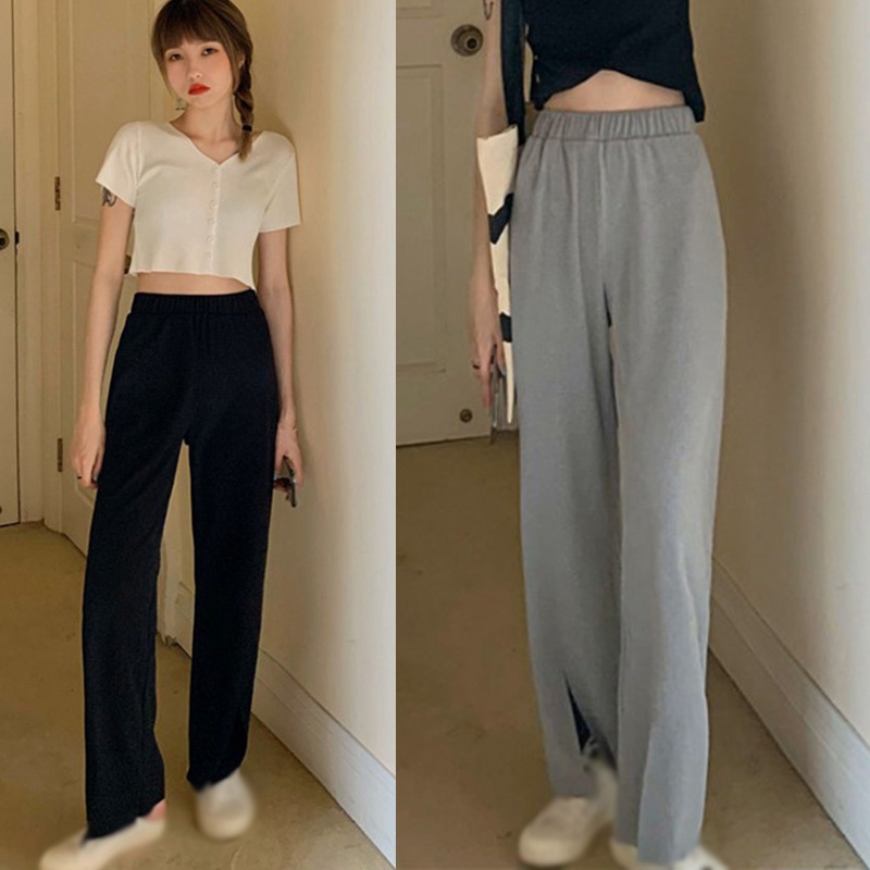 Quần Ống Rộng Quần Jogger Xẻ Tà Lưng Cao Màu Sắc Đơn Giản Thời Trang Cho Nữ