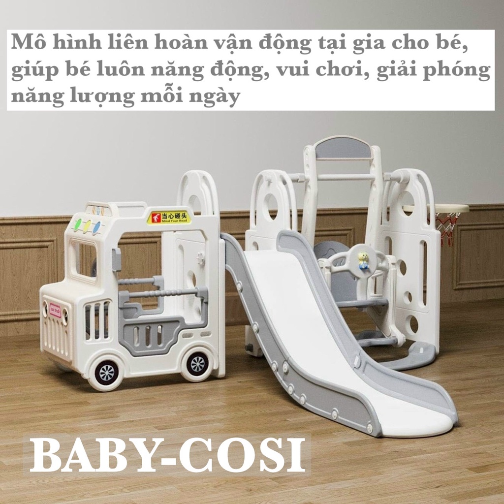Cầu trượt xích đu BUS cho bé, nhà ô tô có đèn nhạc vô lăng BABYCOSI xịn xò đẹp lắm